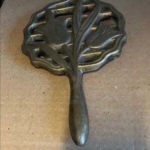 Vintage Brass Trivet with Floral Design